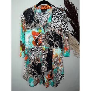 Frank Lyman 3/4 sleeve button front long blouse or shirt dress size 12 RARE FIND